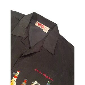 MD Malibu Dreams Mens Short‎ Sleeve Black BEER Las Vegas Shirt Size L Button Up